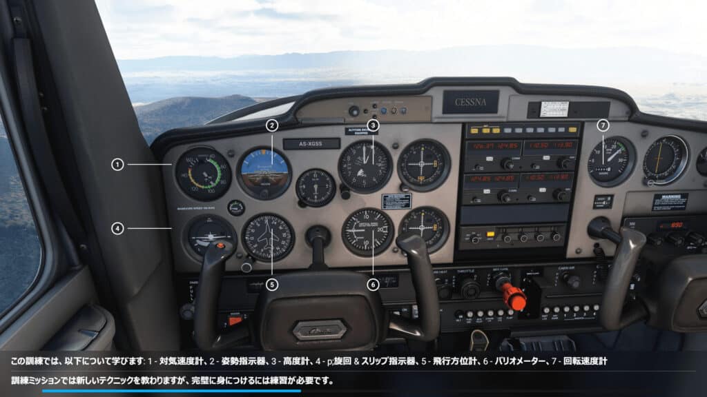 Microsoft Flight Simulator(マイクロソフトフライトシミュレーター)の計器表示